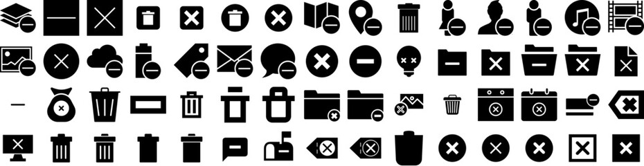 Set Of Delete Icons Isolated Silhouette Solid Icon With Design, Symbol, Web, Icon, Vector, Trash, Delete Infographic Simple Vector Illustration Logo