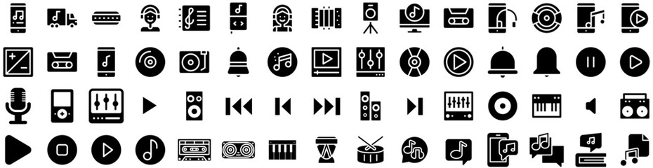 Set Of Music Icons Isolated Silhouette Solid Icon With Melody, Vector, Musical, Illustration, Sound, Music, Note Infographic Simple Vector Illustration Logo