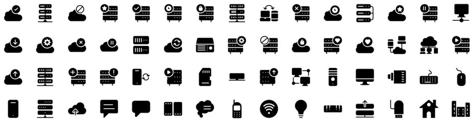 Set Of Network Icons Isolated Silhouette Solid Icon With Internet, Network, Communication, Business, Technology, Connection, Networking Infographic Simple Vector Illustration Logo