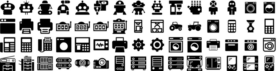 Set Of Machine Icons Isolated Silhouette Solid Icon With Background, Laundry, Household, Equipment, Isolated, Technology, Machine Infographic Simple Vector Illustration Logo