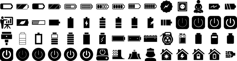 Set Of Power Icons Isolated Silhouette Solid Icon With Electric, Illustration, Vector, Electricity, Energy, Station, Power Infographic Simple Vector Illustration Logo