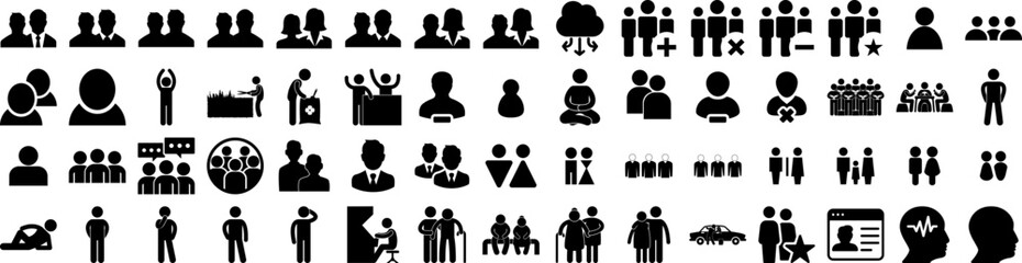 Set Of People Icons Isolated Silhouette Solid Icon With Group, Business, Office, People, Team, Female, Person Infographic Simple Vector Illustration Logo