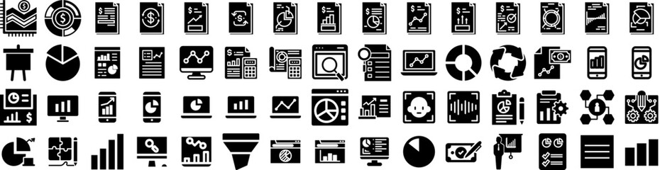 Set Of Analysis Icons Isolated Silhouette Solid Icon With Graph, Data, Finance, Chart, Analysis, Technology, Business Infographic Simple Vector Illustration Logo