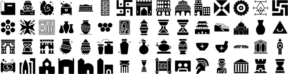 Set Of Ancient Icons Isolated Silhouette Solid Icon With History, Art, Culture, Antique, Old, Ancient, Design Infographic Simple Vector Illustration Logo