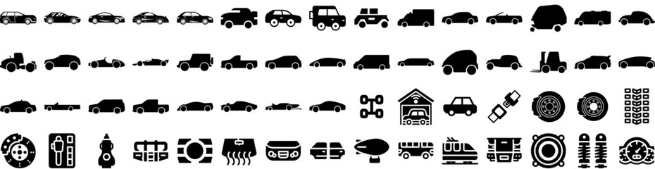 Set Of Automotive Icons Isolated Silhouette Solid Icon With Automobile, Industry, Automotive, Vehicle, Transportation, Car, Technology Infographic Simple Vector Illustration Logo