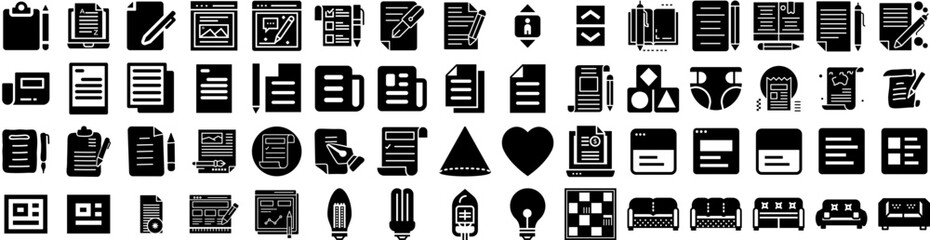 Set Of Article Icons Isolated Silhouette Solid Icon With Business, Paper, Page, Internet, Media, Article, Information Infographic Simple Vector Illustration Logo