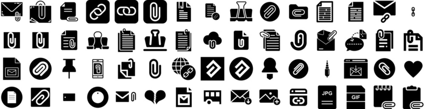 Set Of Attachment Icons Isolated Silhouette Solid Icon With Paper, Illustration, Attach, Symbol, Vector, Icon, Attachment Infographic Simple Vector Illustration Logo
