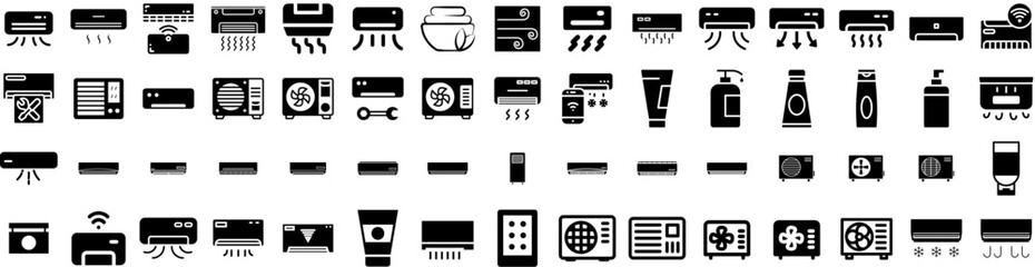 Set Of Conditioner Icons Isolated Silhouette Solid Icon With Technology, Cool, Cooler, Conditioner, Temperature, Air, Climate Infographic Simple Vector Illustration Logo