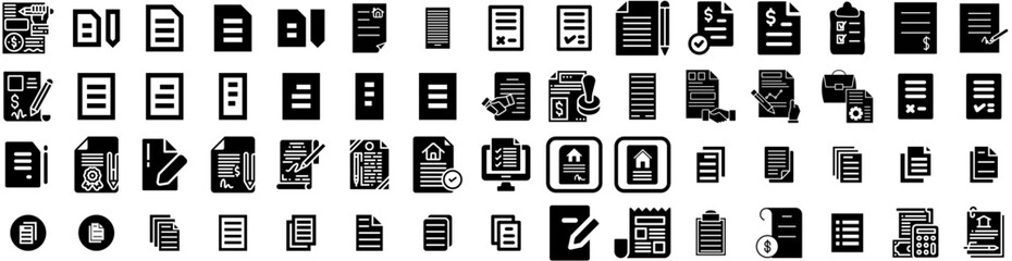 Set Of Contract Icons Isolated Silhouette Solid Icon With Office, Document, Agreement, Sign, Signature, Contract, Business Infographic Simple Vector Illustration Logo
