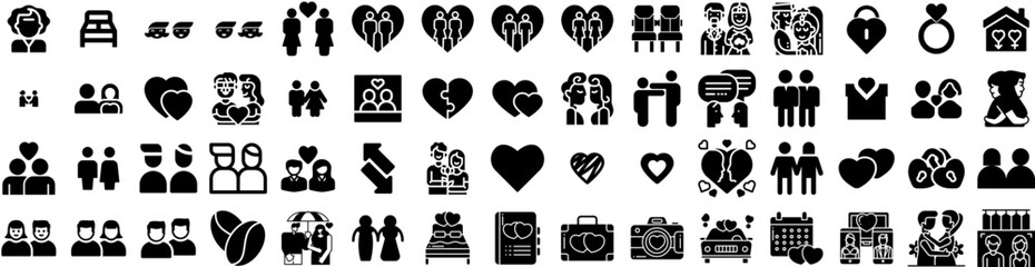 Set Of Couple Icons Isolated Silhouette Solid Icon With Couple, Woman, Love, Man, Happy, People, Together Infographic Simple Vector Illustration Logo