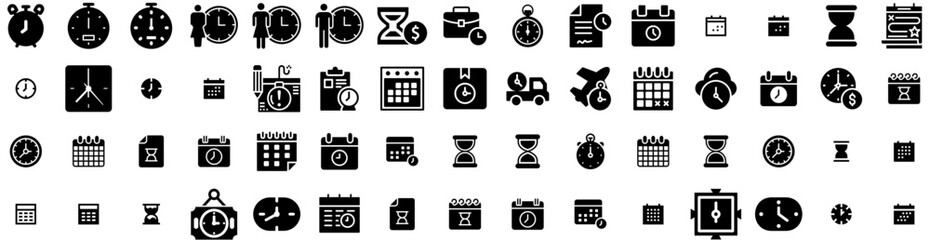 Set Of Deadline Icons Isolated Silhouette Solid Icon With Business, Office, Reminder, Calendar, Deadline, Date, Time Infographic Simple Vector Illustration Logo