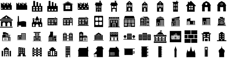 Set Of Edifice Icons Isolated Silhouette Solid Icon With Architecture, Design, Edifice, Urban, City, Building, Construction Infographic Simple Vector Illustration Logo