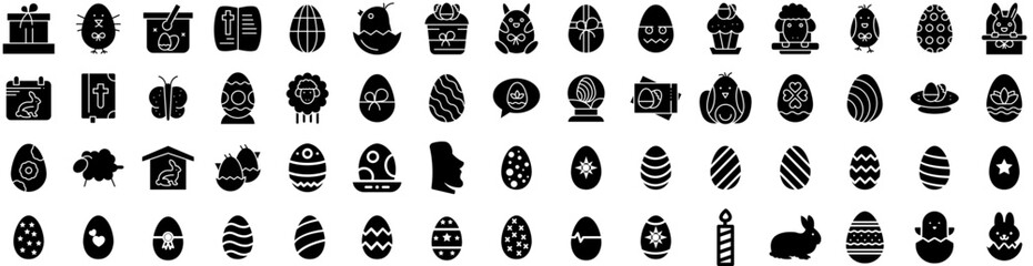 Set Of Easter Icons Isolated Silhouette Solid Icon With Celebration, Decoration, Background, Happy, Holiday, Vector, Easter Infographic Simple Vector Illustration Logo