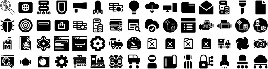 Set Of Engine Icons Isolated Silhouette Solid Icon With Car, Automobile, Vehicle, Engine, Machine, Auto, Motor Infographic Simple Vector Illustration Logo