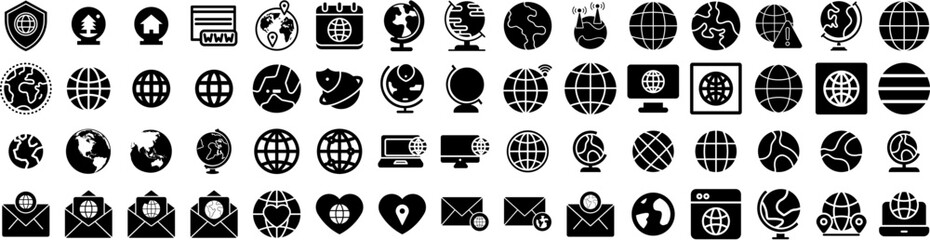 Set Of Globe Icons Isolated Silhouette Solid Icon With Planet, Earth, World, Map, Vector, Globe, Global Infographic Simple Vector Illustration Logo - obrazy, fototapety, plakaty