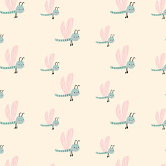Vector pattern with dragonfly. Vector texture for kids bedding, fabric, wallpaper, wrapping paper, textile, t-shirt