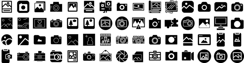Set Of Picture Icons Isolated Silhouette Solid Icon With Frame, Empty, Background, Picture, Photo, Blank, Art Infographic Simple Vector Illustration Logo