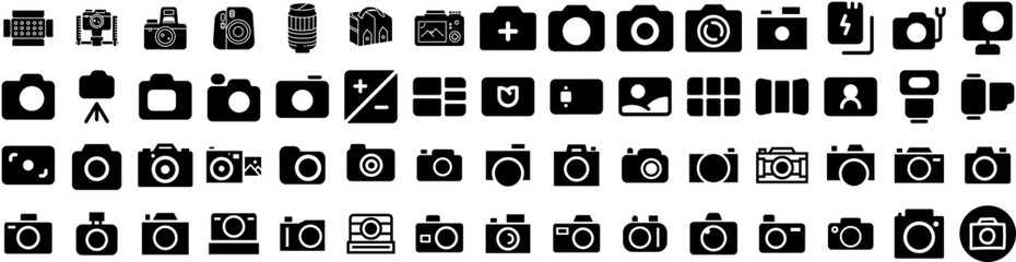 Set Of Photography Icons Isolated Silhouette Solid Icon With Photographer, Digital, Lens, Camera, Photo, Photography, Technology Infographic Simple Vector Illustration Logo