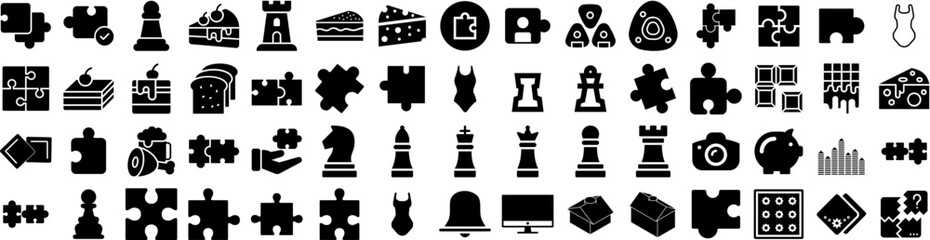 Set Of Piece Icons Isolated Silhouette Solid Icon With Teamwork, Illustration, Vector, White, Puzzle, Jigsaw, Piece Infographic Simple Vector Illustration Logo