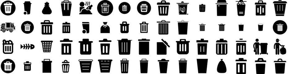 Set Of Rubbish Icons Isolated Silhouette Solid Icon With Plastic, Waste, Container, Garbage, Trash, Rubbish, Environment Infographic Simple Vector Illustration Logo