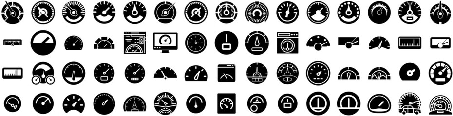 Set Of Speedometer Icons Isolated Silhouette Solid Icon With Meter, Car, Speedometer, Vector, Fast, Icon, Speed Infographic Simple Vector Illustration Logo