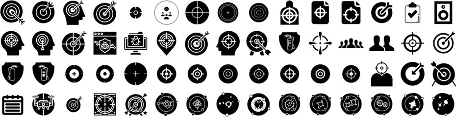 Set Of Target Icons Isolated Silhouette Solid Icon With Target, Success, Competition, Marketing, Business, Goal, Strategy Infographic Simple Vector Illustration Logo