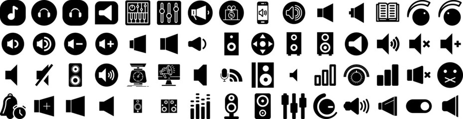 Set Of Volume Icons Isolated Silhouette Solid Icon With Vector, Audio, Volume, Symbol, Music, Button, Sound Infographic Simple Vector Illustration Logo