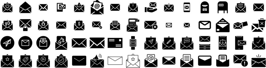 Set Of Email Icons Isolated Silhouette Solid Icon With Email, Message, Web, Vector, Internet, Mail, Business Infographic Simple Vector Illustration Logo