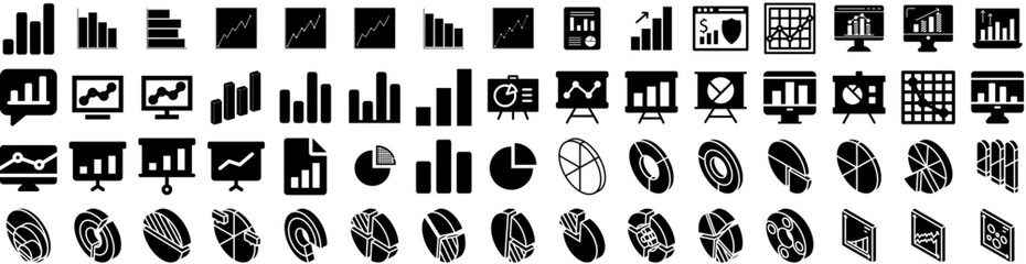 Set Of Graph Icons Isolated Silhouette Solid Icon With Finance, Financial, Data, Graph, Chart, Diagram, Business Infographic Simple Vector Illustration Logo