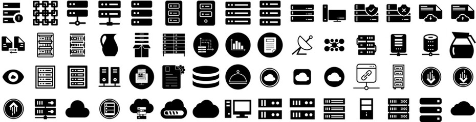 Set Of Server Icons Isolated Silhouette Solid Icon With Server, Data, Computer, Internet, Information, Technology, Network Infographic Simple Vector Illustration Logo