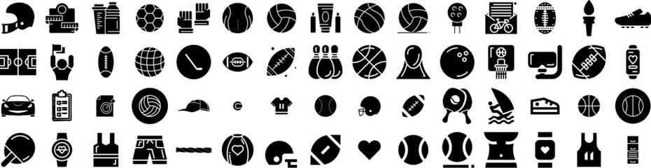 Fototapeta premium Set Of Sport Icons Isolated Silhouette Solid Icon With Sport, Vector, Game, Competition, Design, Background, Football Infographic Simple Vector Illustration Logo