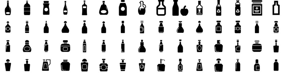 Set Of Bottle Icons Isolated Silhouette Solid Icon With Drink, Vector, Bottle, Isolated, Container, Design, White Infographic Simple Vector Illustration Logo