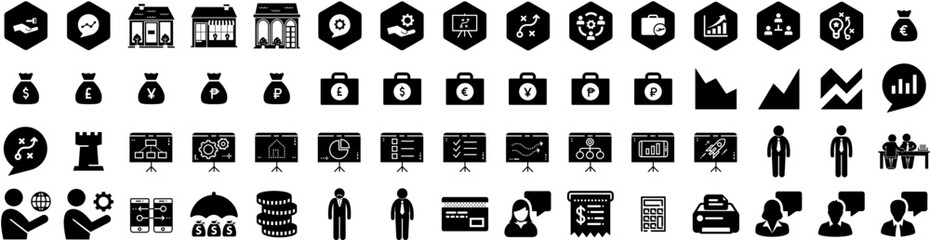Set Of Business Icons Isolated Silhouette Solid Icon With Corporate, Business, Teamwork, Office, Technology, Communication, Success Infographic Simple Vector Illustration Logo