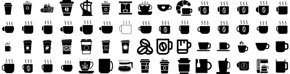 Set Of Coffee Icons Isolated Silhouette Solid Icon With Drink, Espresso, Background, Cafe, Coffee, Black, Beverage Infographic Simple Vector Illustration Logo