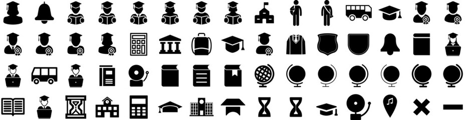 Set Of School Icons Isolated Silhouette Solid Icon With School, Education, Concept, Back, Student, Book, Study Infographic Simple Vector Illustration Logo
