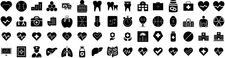 Set Of Health Icons Isolated Silhouette Solid Icon With Mental, Symbol, Medicine, Concept, People, Care, Health Infographic Simple Vector Illustration Logo