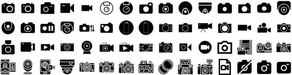 Set Of Camera Icons Isolated Silhouette Solid Icon With Photography, Photo, Lens, Camera, Equipment, Digital, Illustration Infographic Simple Vector Illustration Logo