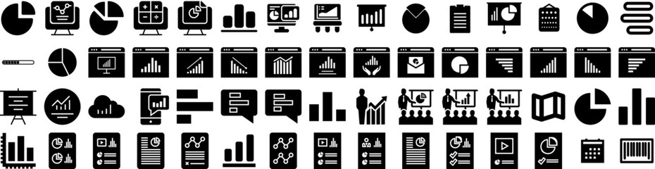 Set Of Chart Icons Isolated Silhouette Solid Icon With Business, Vector, Graph, Diagram, Illustration, Data, Chart Infographic Simple Vector Illustration Logo