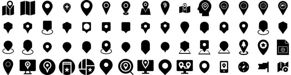 Set Of Location Icons Isolated Silhouette Solid Icon With Place, Location, Icon, Pin, Symbol, Sign, Design Infographic Simple Vector Illustration Logo