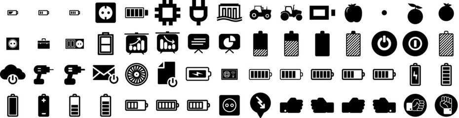 Set Of Power Icons Isolated Silhouette Solid Icon With Energy, Illustration, Vector, Electric, Power, Electricity, Station Infographic Simple Vector Illustration Logo