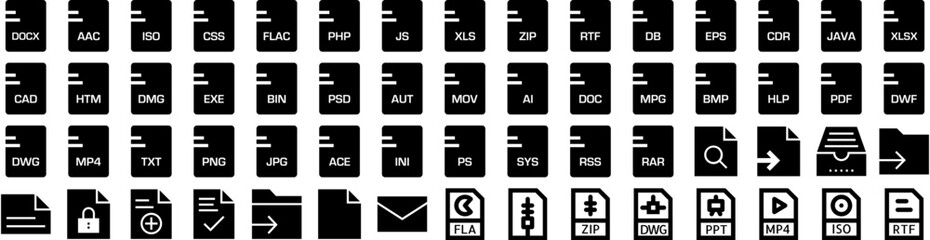 Set Of Document Icons Isolated Silhouette Solid Icon With Folder, Office, Information, Concept, File, Business, Document Infographic Simple Vector Illustration Logo