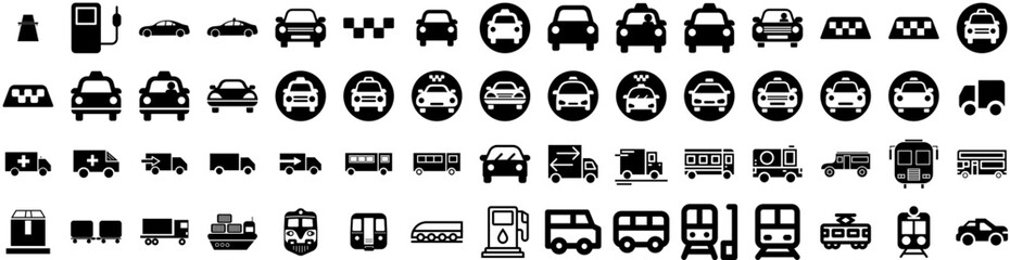 Set Of Transport Icons Isolated Silhouette Solid Icon With Transportation, Plane, Truck, Cargo, Traffic, Transport, Ship Infographic Simple Vector Illustration Logo