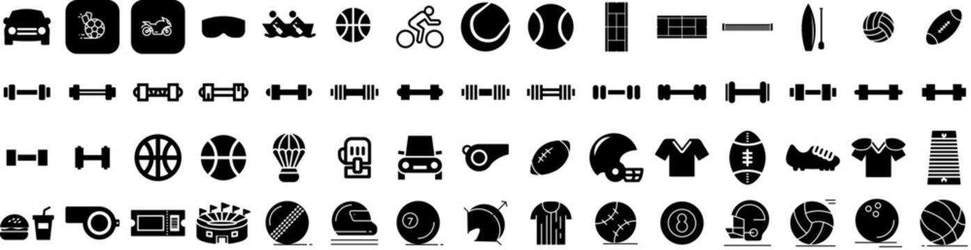 Set Of Sport Icons Isolated Silhouette Solid Icon With Sport, Background, Game, Design, Competition, Football, Vector Infographic Simple Vector Illustration Logo