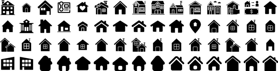 Set Of House Icons Isolated Silhouette Solid Icon With Building, Property, Estate, Residential, Architecture, House, Home Infographic Simple Vector Illustration Logo