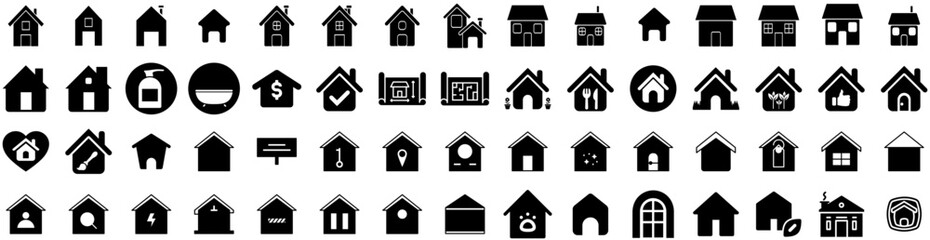 Set Of House Icons Isolated Silhouette Solid Icon With Home, Property, Residential, Estate, Building, House, Architecture Infographic Simple Vector Illustration Logo