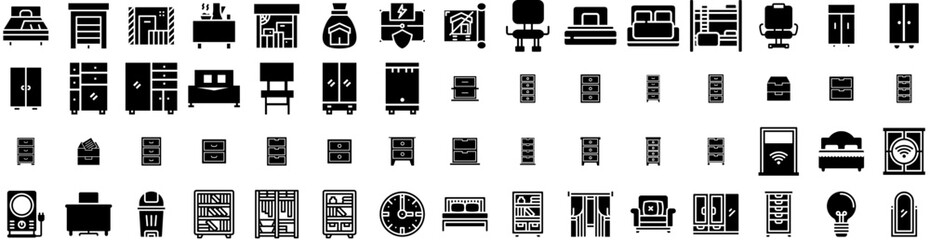 Set Of Furniture Icons Isolated Silhouette Solid Icon With Home, Living, Interior, Room, Furniture, Table, Design Infographic Simple Vector Illustration Logo