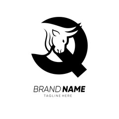 Letter Q Bull Animal Logo Design Vector Icon Graphic Emblem Illustration 