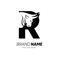 Letter R Bull Animal Logo Design Vector Icon Graphic Emblem Illustration 