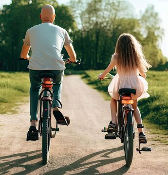 Father and daughter riding a bike