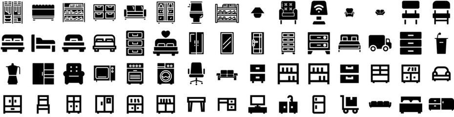 Set Of Furniture Icons Isolated Silhouette Solid Icon With Room, Table, Furniture, Home, Interior, Living, Design Infographic Simple Vector Illustration Logo
